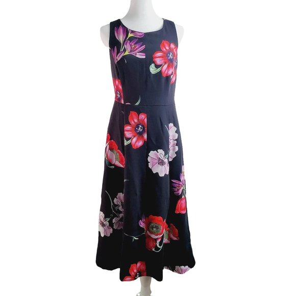 Ann Taylor Black Label Big Flower Shift Dress Open Back with Big Bow Detail Sz 2 - Picture 4 of 13
